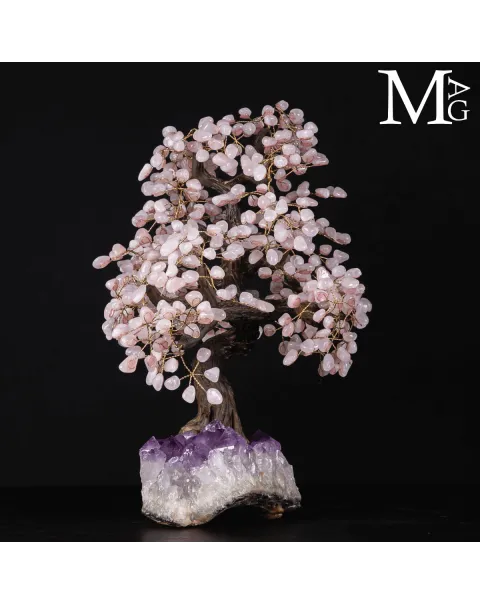 Albero Decorativo su drusa di Ametista e Quarzo Rosa.