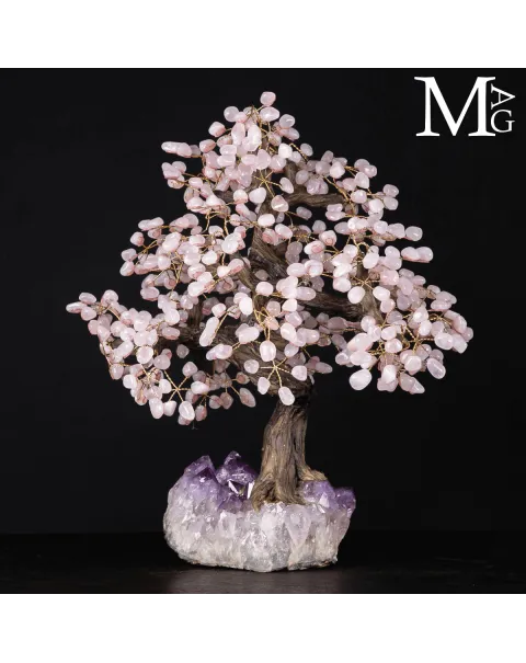 Albero Decorativo su drusa di Ametista e Quarzo Rosa.