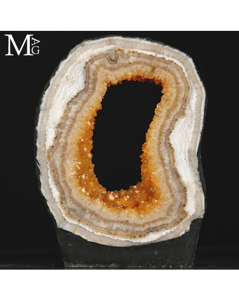 Geode di Citrino Madeira – Fetta su Base Cementizia.