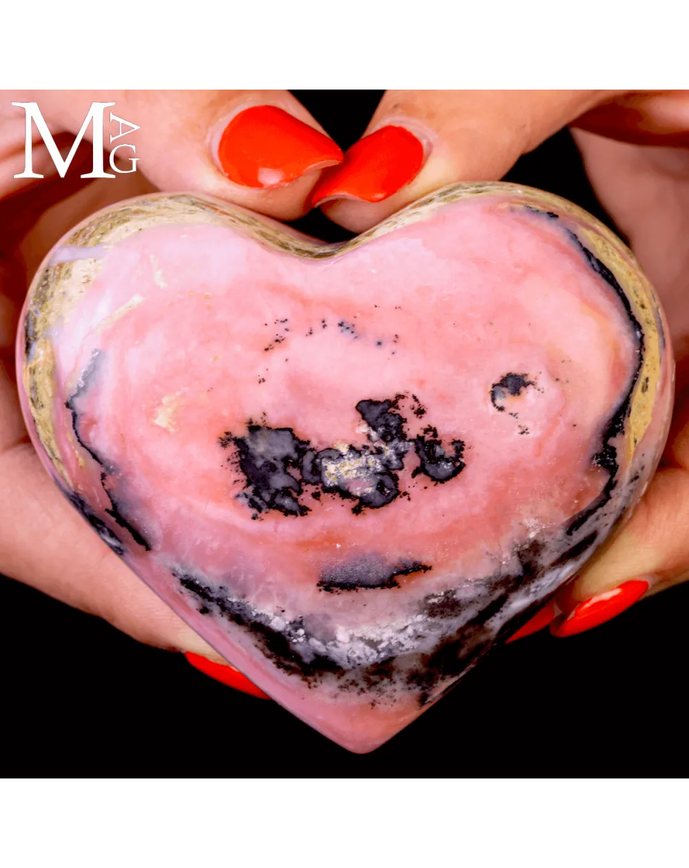 Cuore in Rodonite con In inclusioni Dendritiche – Perù