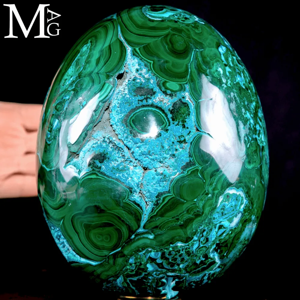Eccezionale Uovo in Malachite e Crisocolla – Formazione Naturale.