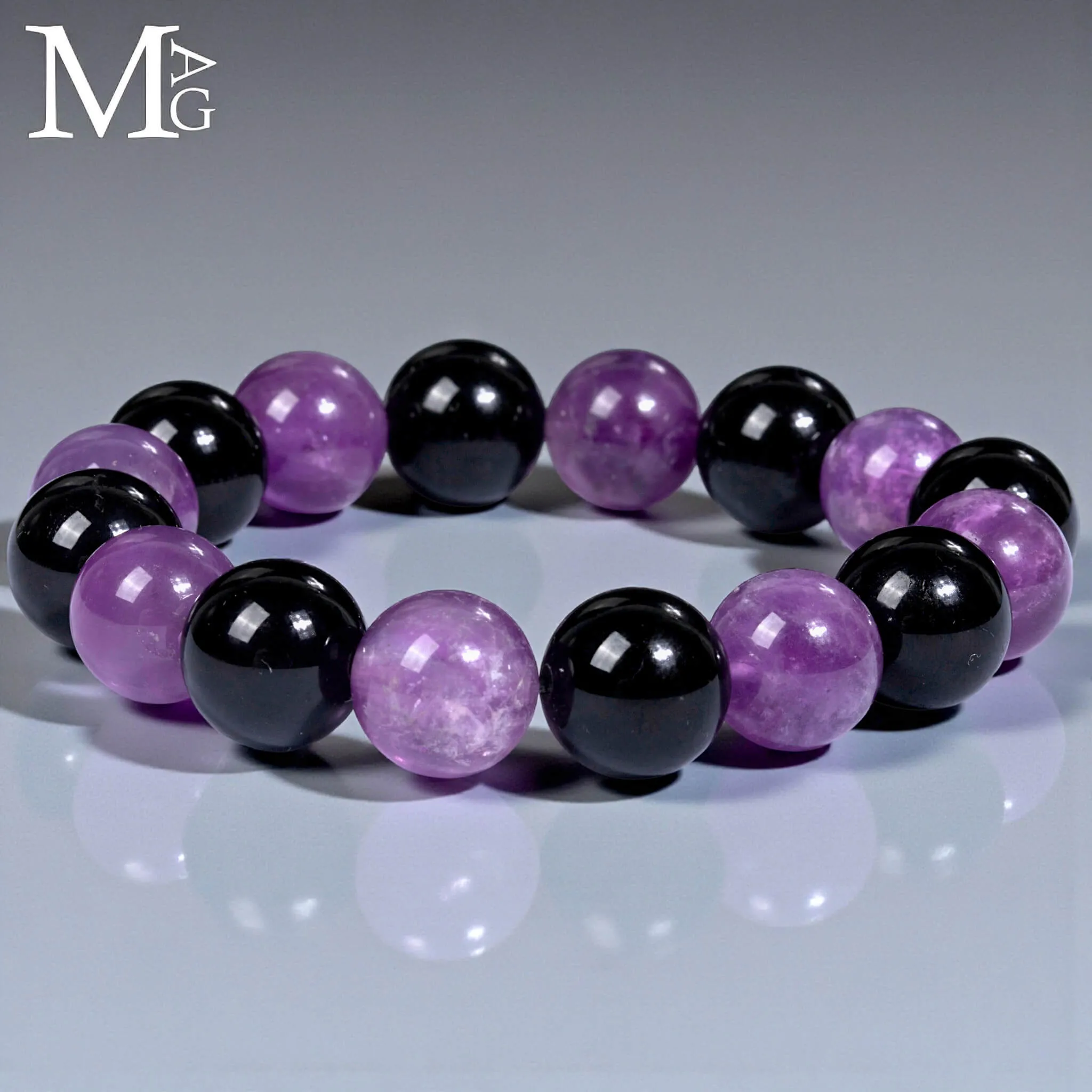 Bracciale in Ametista Boliviana e Onice Nero – Sfere da 12,5 mm