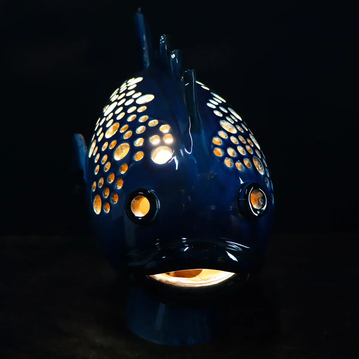 Scultura Lampada Pesce in Ceramica
