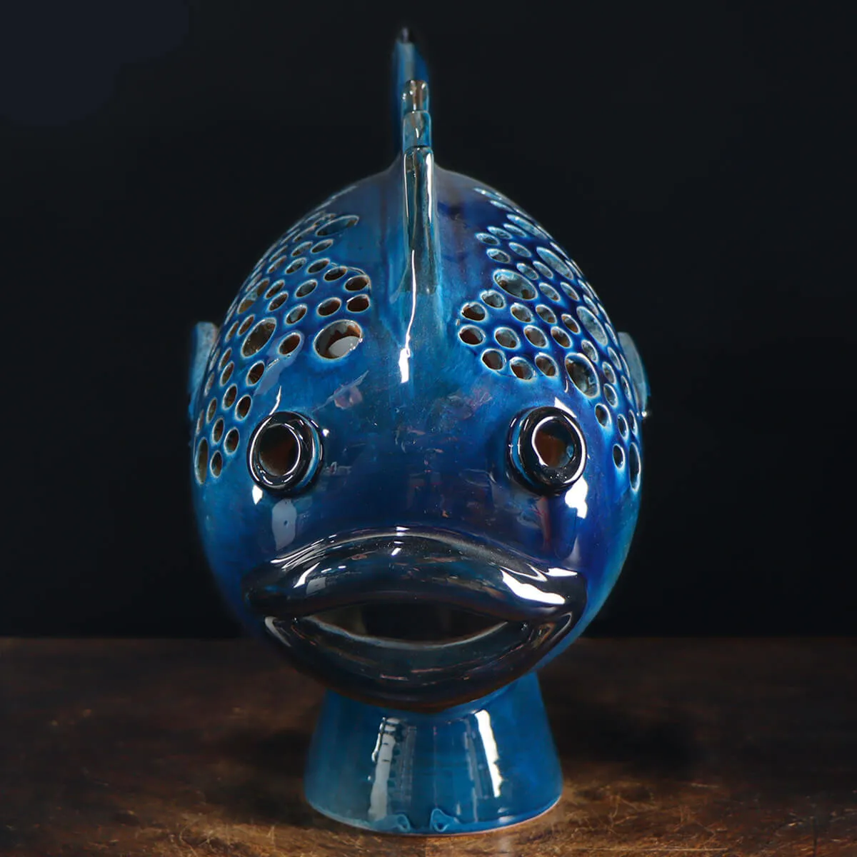 Scultura Lampada Pesce in Ceramica