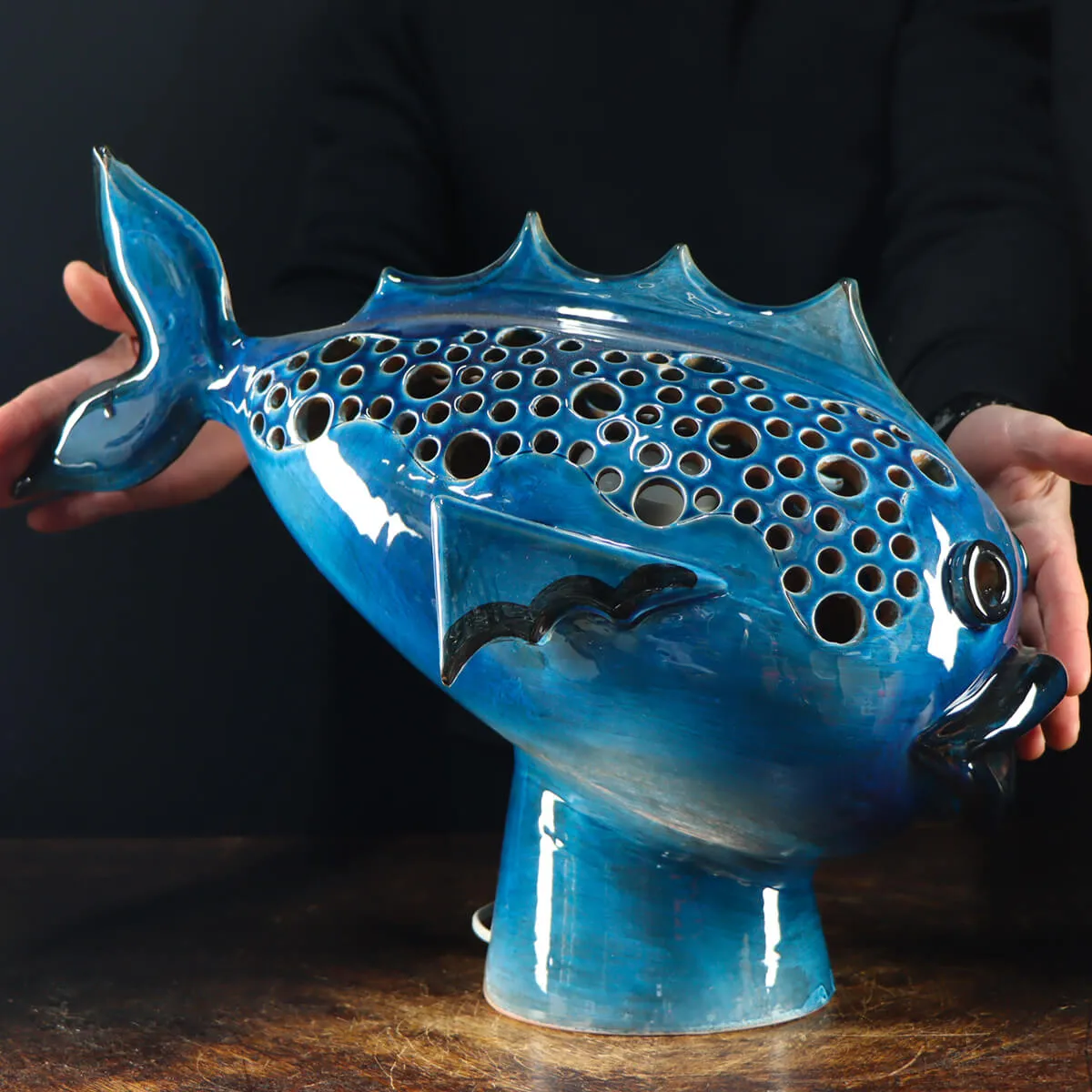 Scultura Lampada Pesce in Ceramica