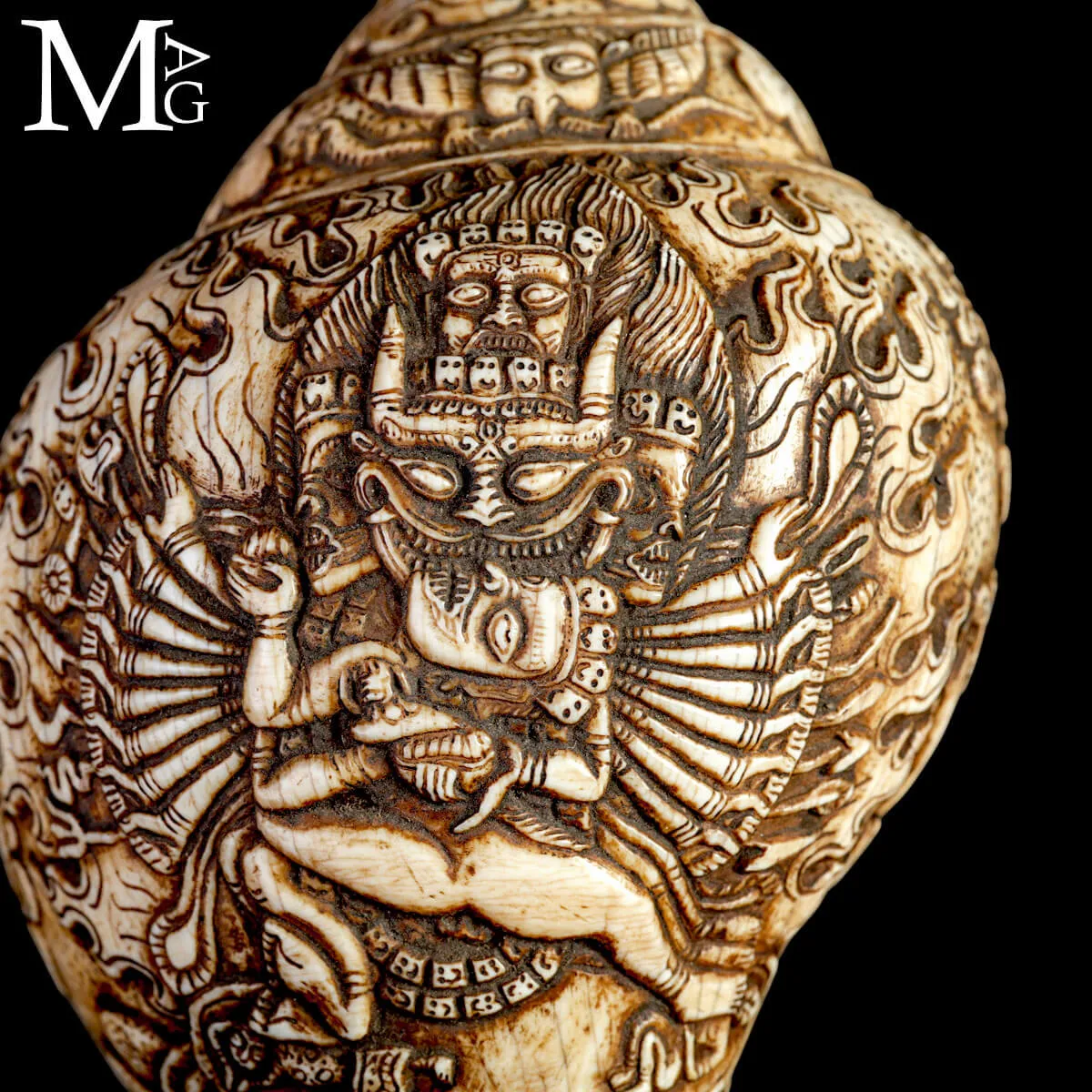 Conchiglia Shankha Tibetana Scolpita – Simboli Buddhisti.