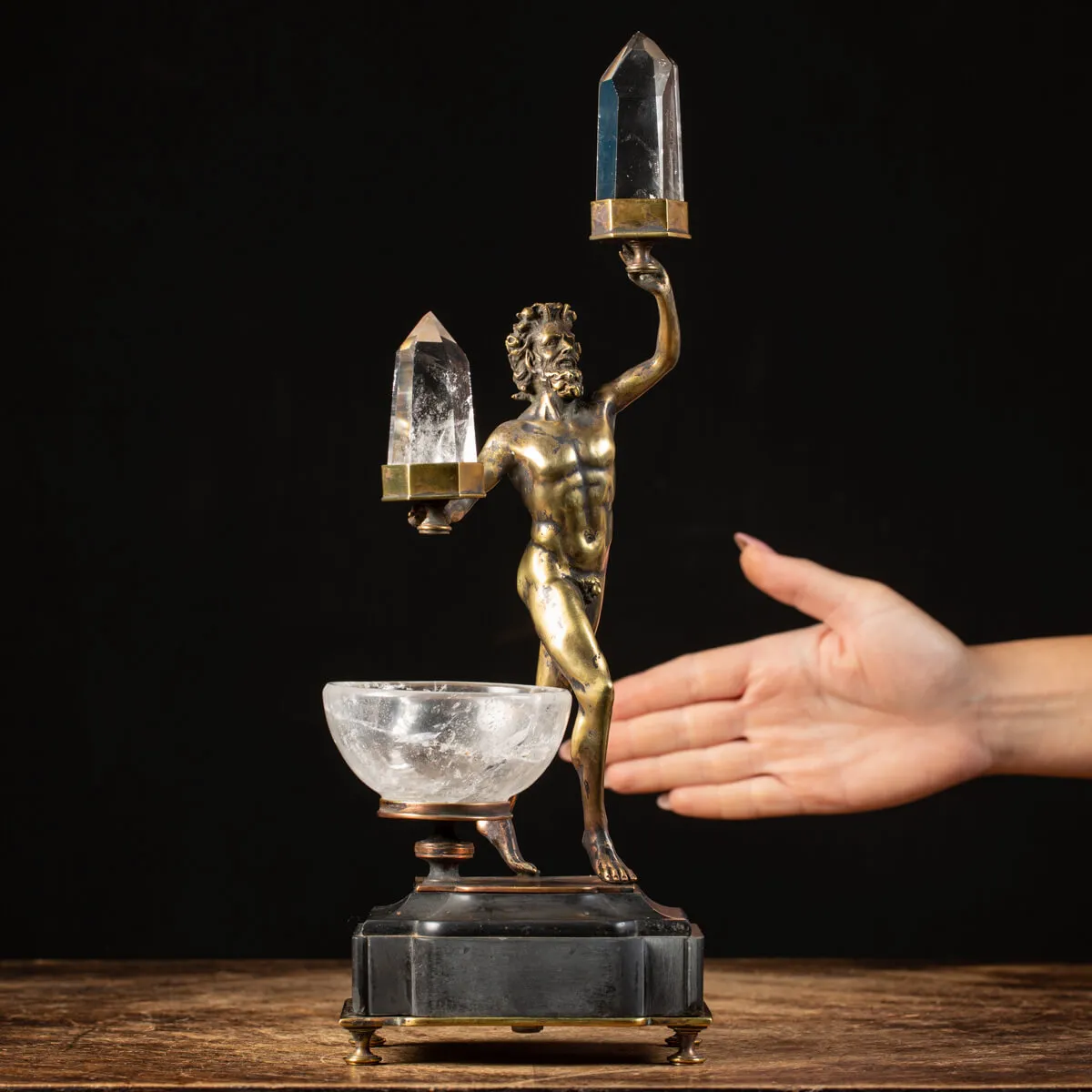 Scultura Fauno Danzante con Punte di Quarzo