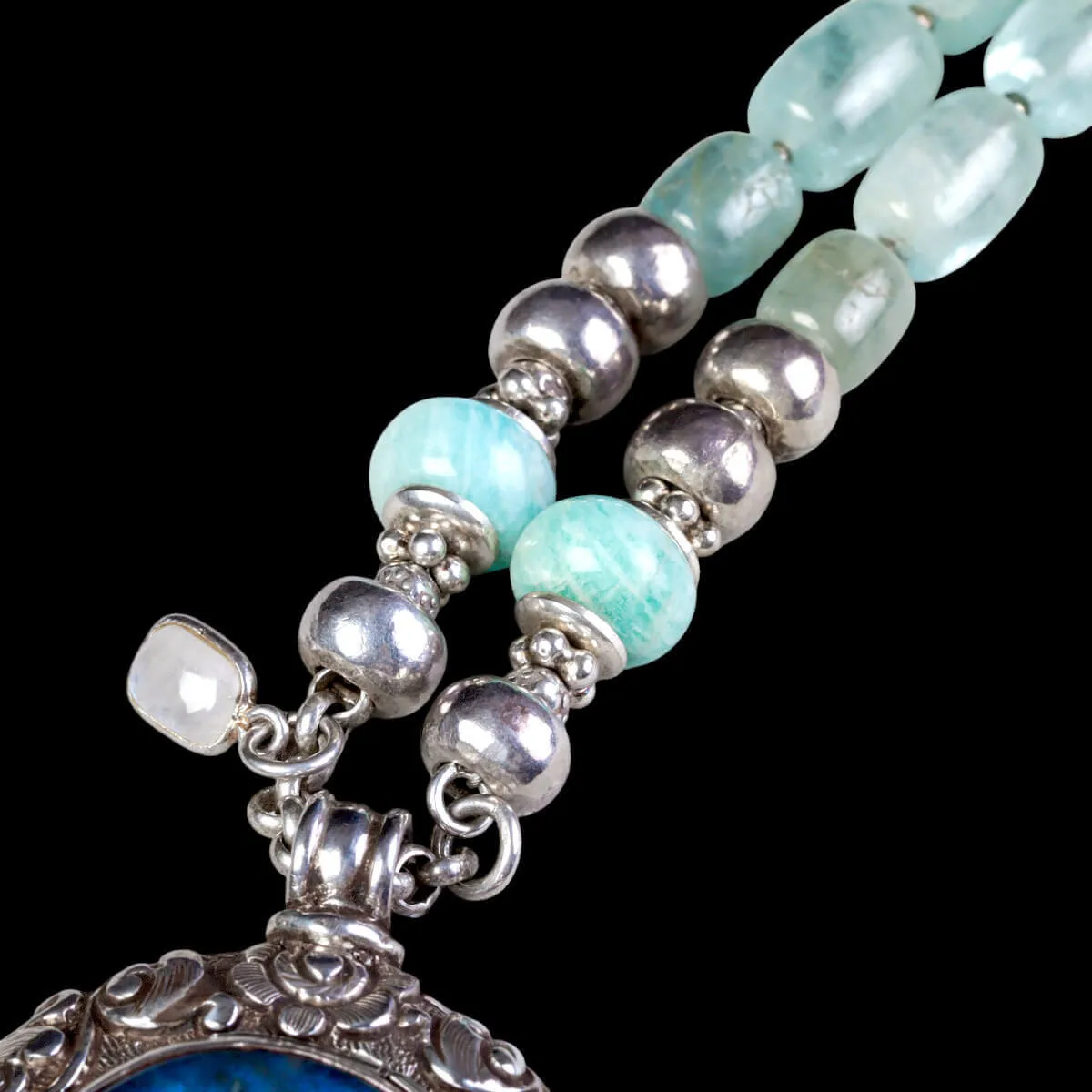 Collana in Acquamarina e Larimar in Labradorite cabochon