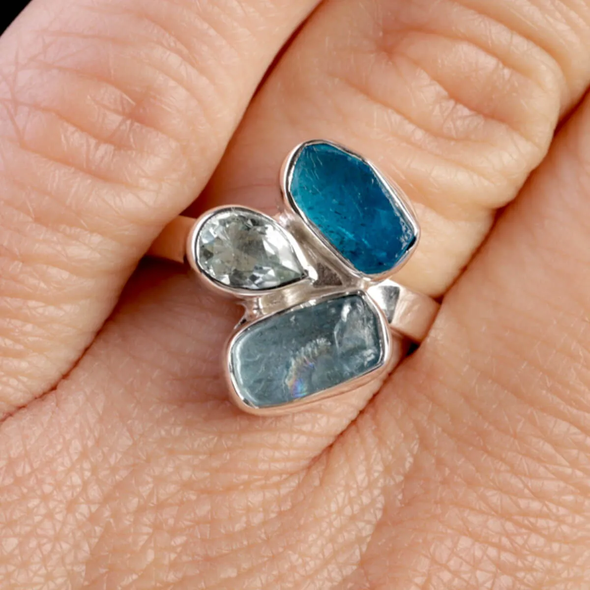 Anello in argento 925 con Acquamarine e Apatite