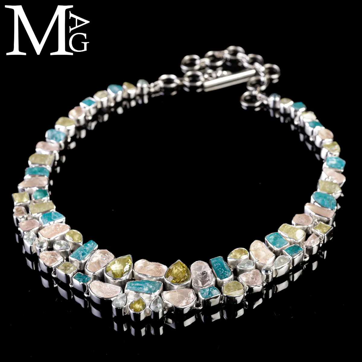 Collier in Argento con Eliodoro, Morganite, Acquamarina e Apatite Naturali