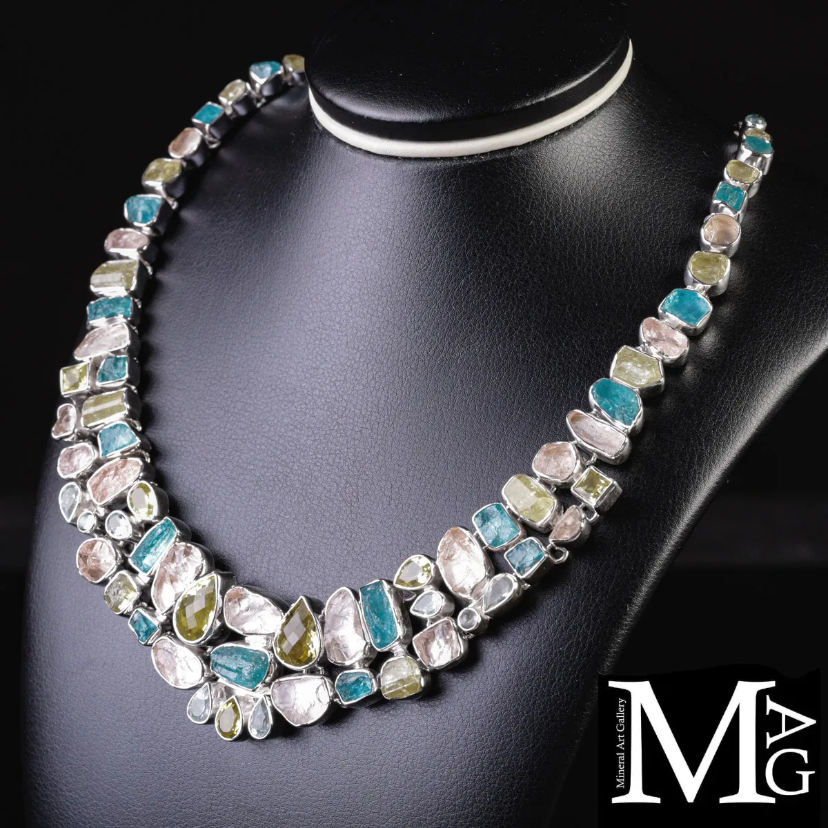 Collier in Argento con Eliodoro, Morganite, Acquamarina e Apatite Naturali