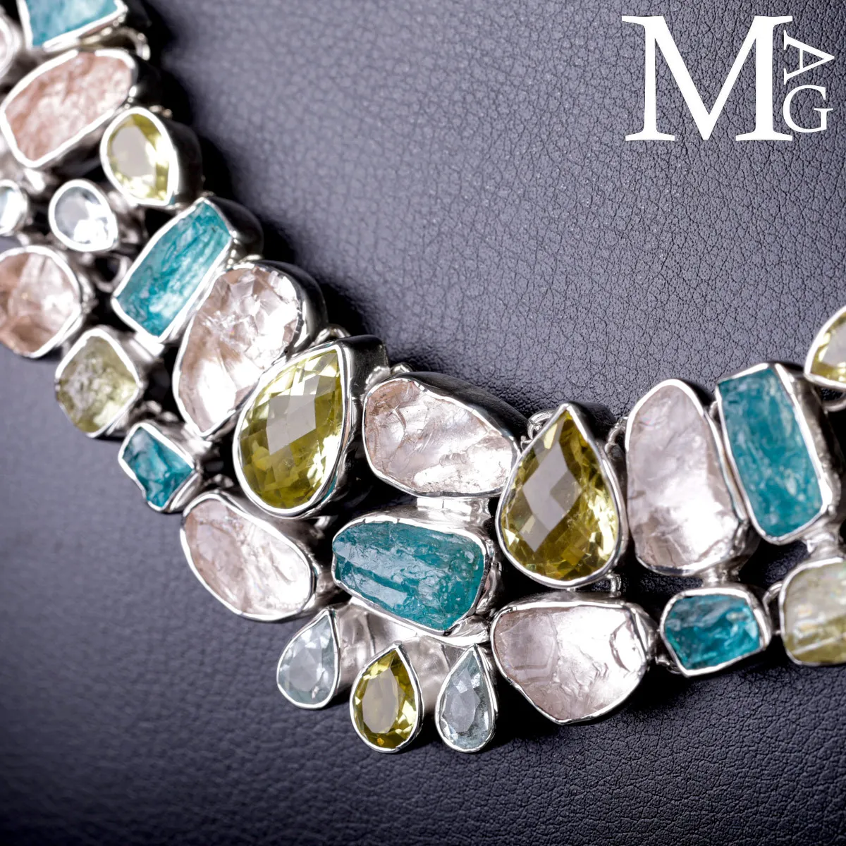 Collier in Argento con Eliodoro, Morganite, Acquamarina e Apatite Naturali