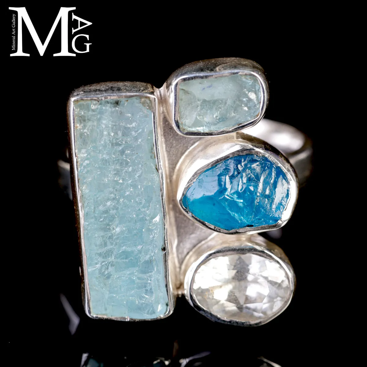 Anello in Argento con Acquamarina e Apatite Naturali