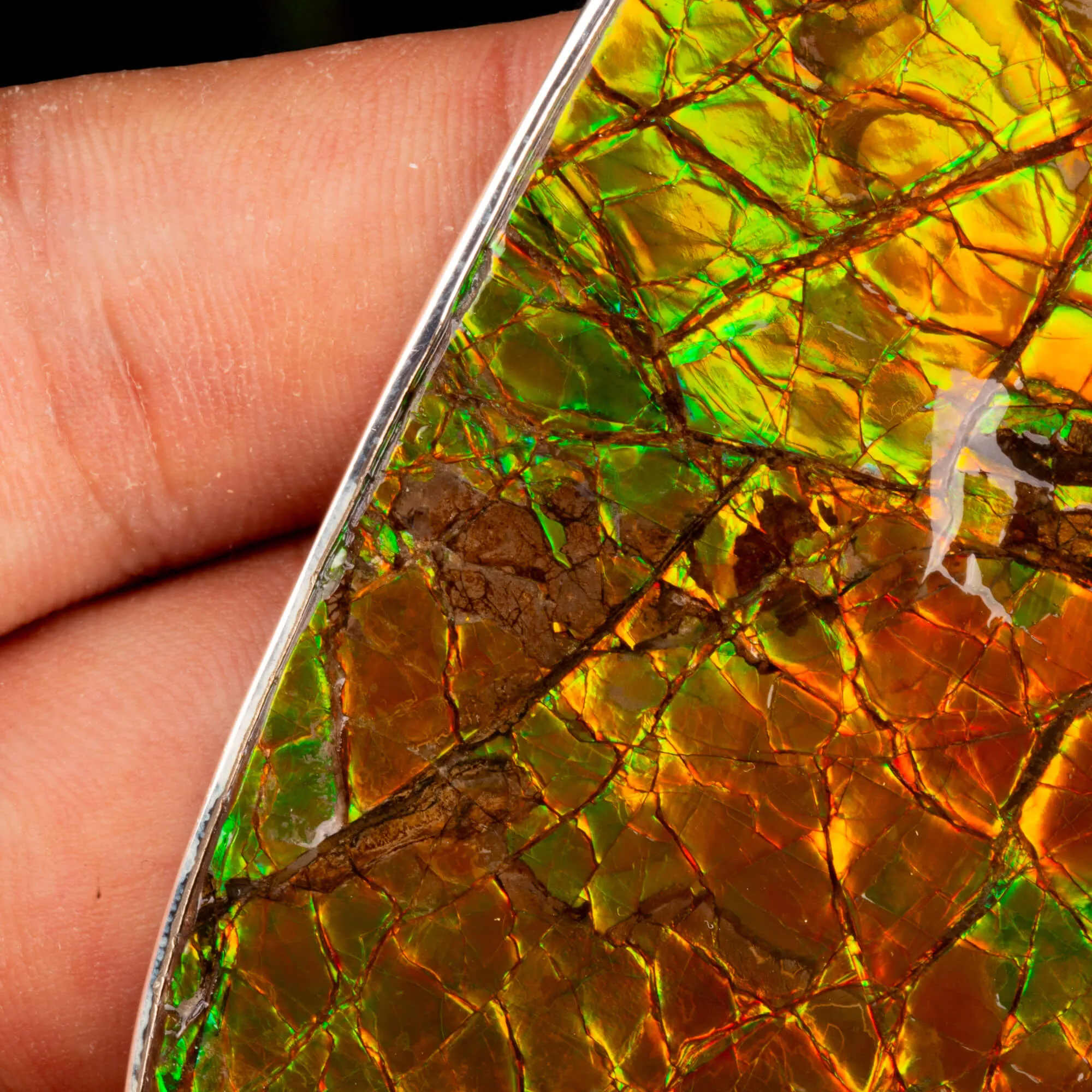 Esclusivo Pendente in Argento con Imponente Gemma di Ammolite.