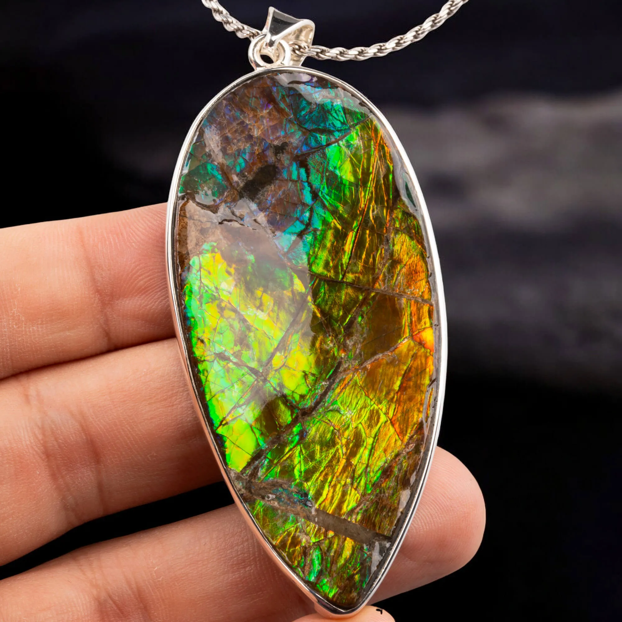 Ciondolo in Argento con Ammolite: La Magia dei Riflessi.