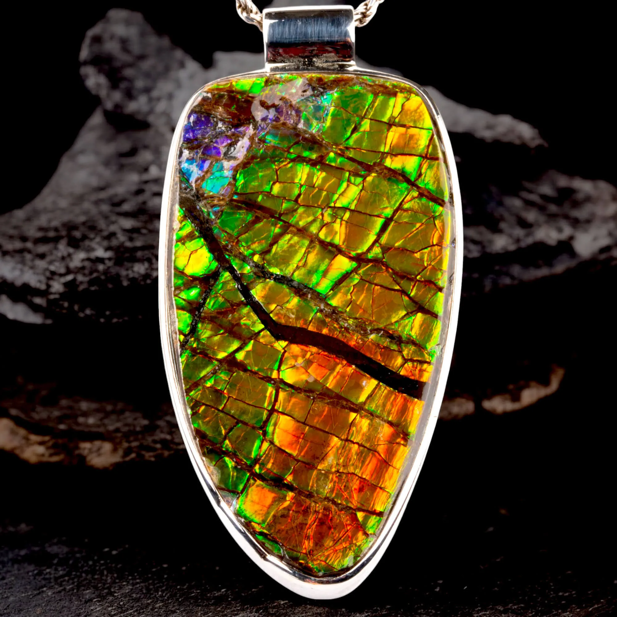 Ciondolo in Argento con Ammolite Fossile.