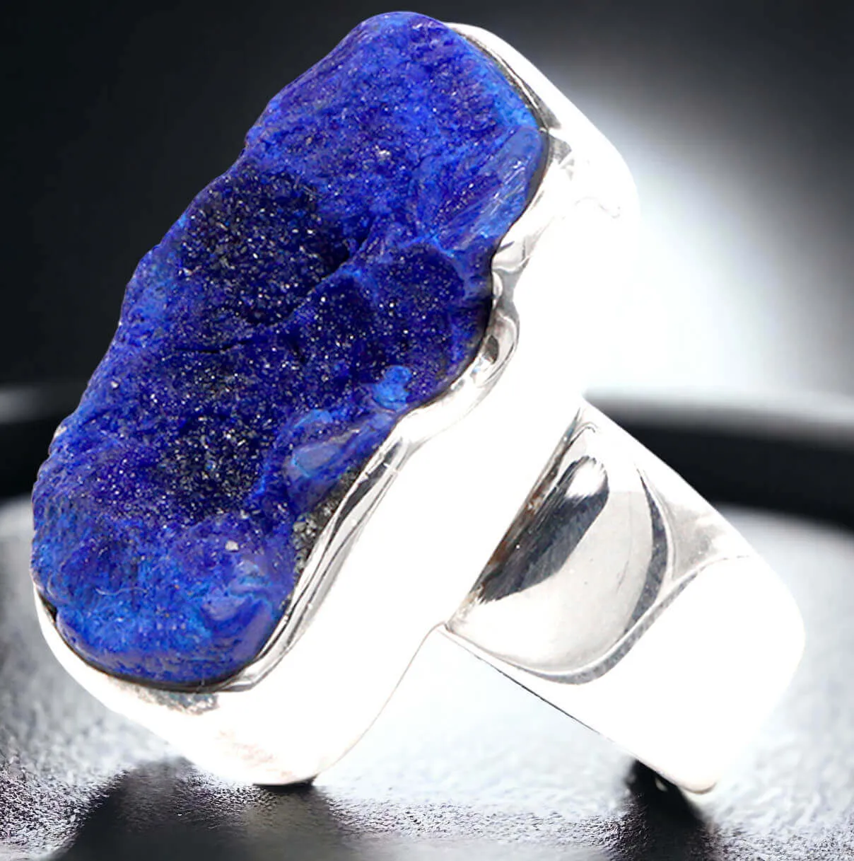Anello con Raro Geode di Azzurrite