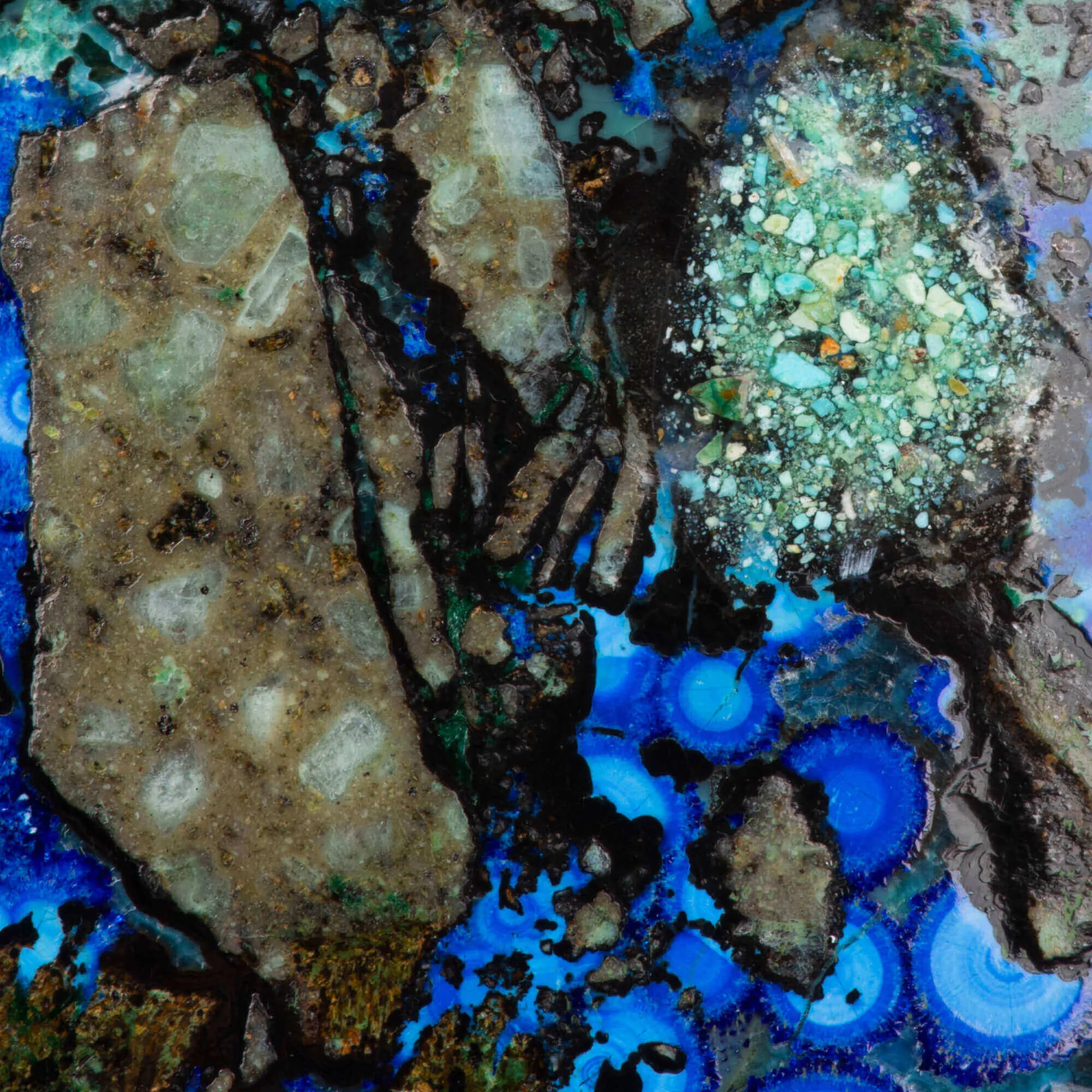 Ciondolo Rettangolare Grande con Azzurrite e Cristalli.