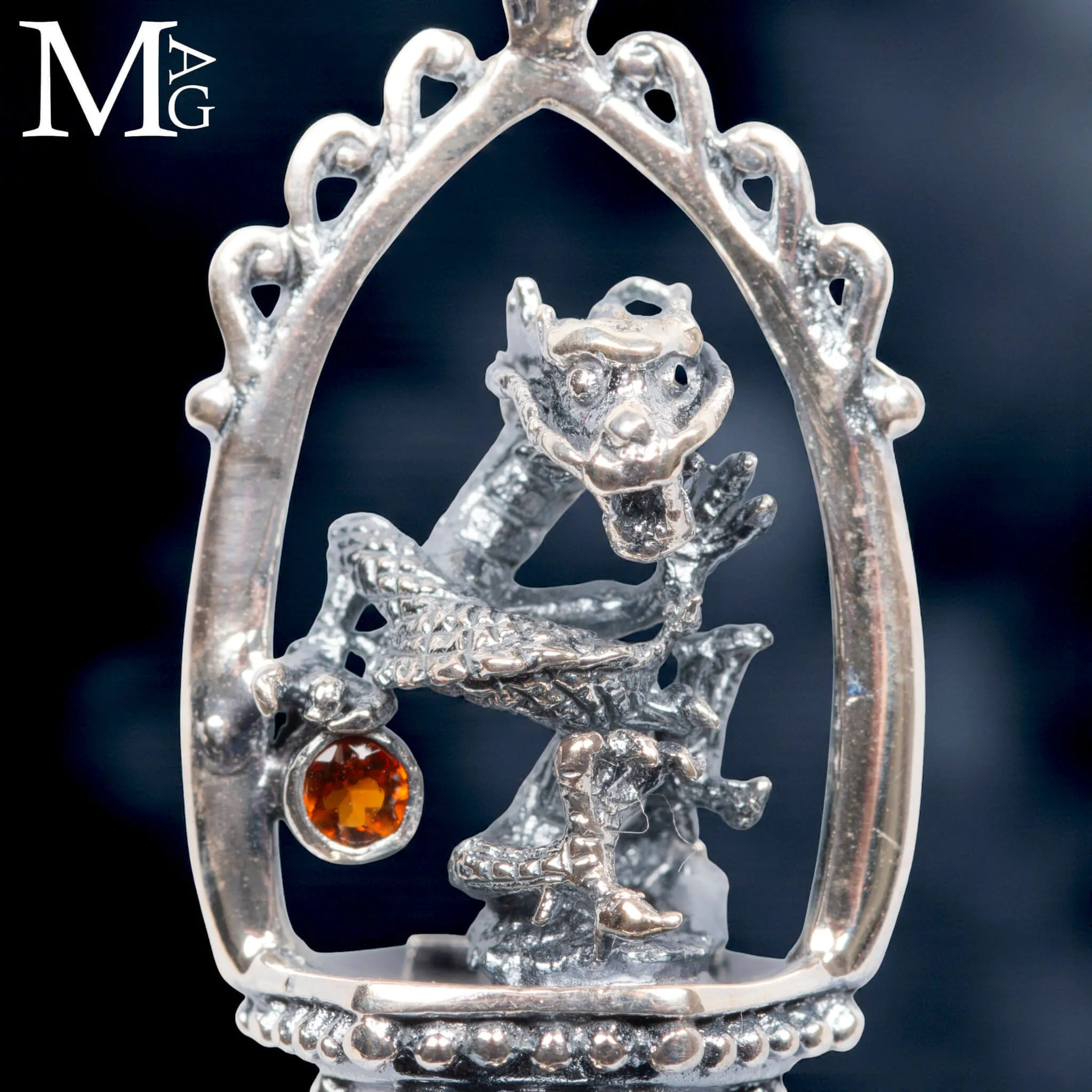 Amuleto Drago in Argento con Lapis, Opale e Tormaline.