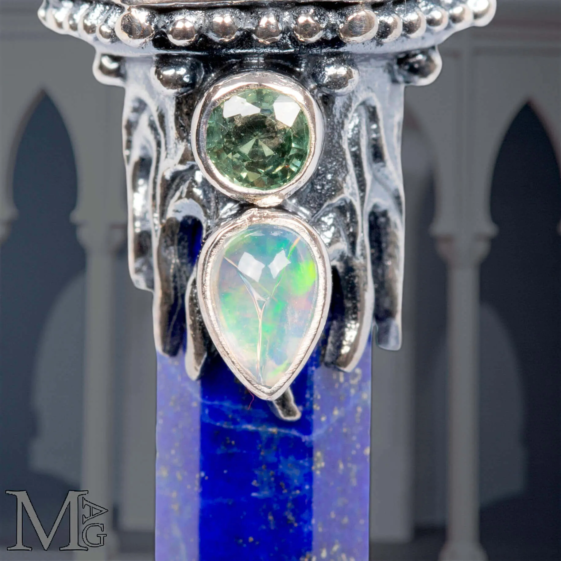 Amuleto Drago in Argento con Lapis, Opale e Tormaline.