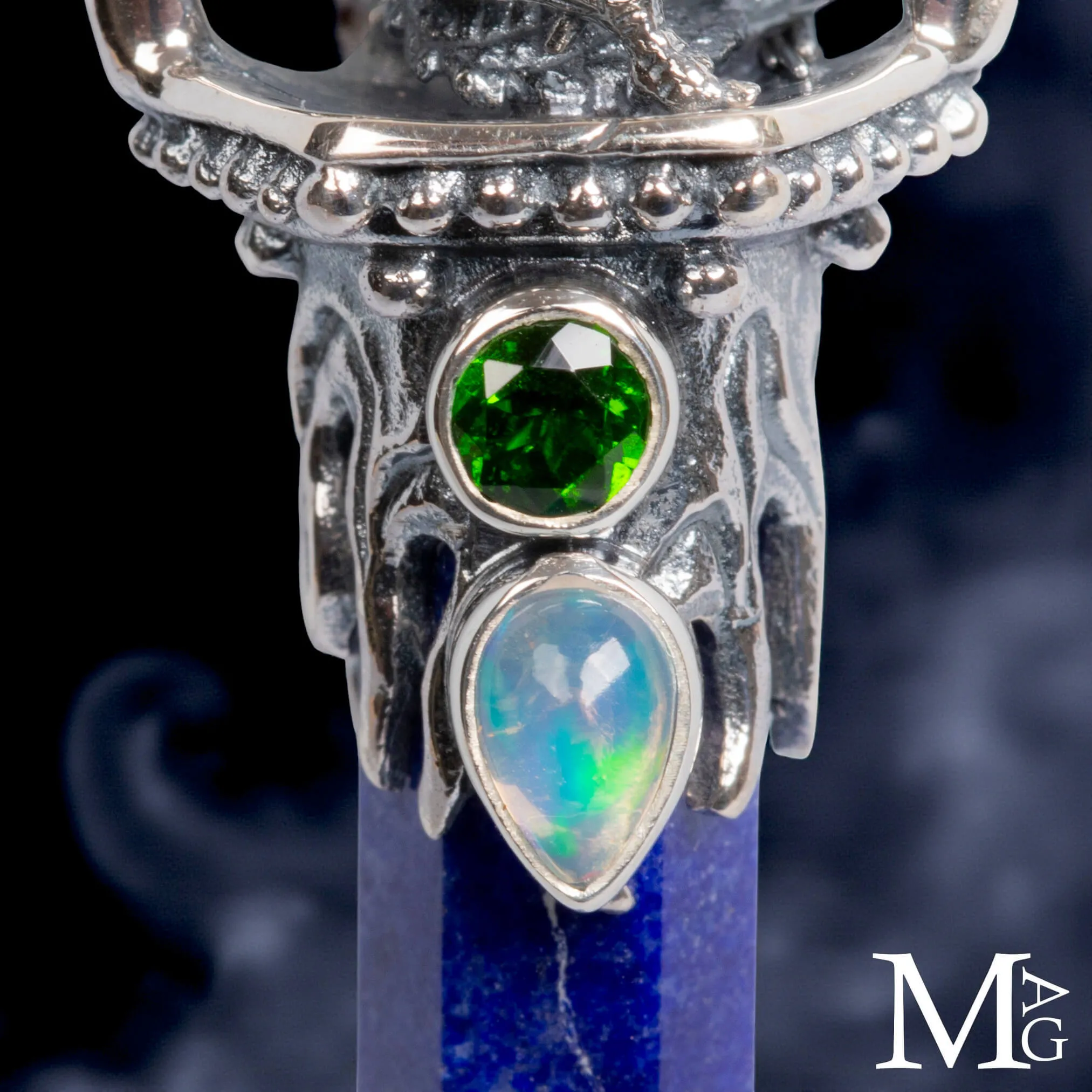 Amuleto Drago in Argento con Lapis, Opale e Peridoto