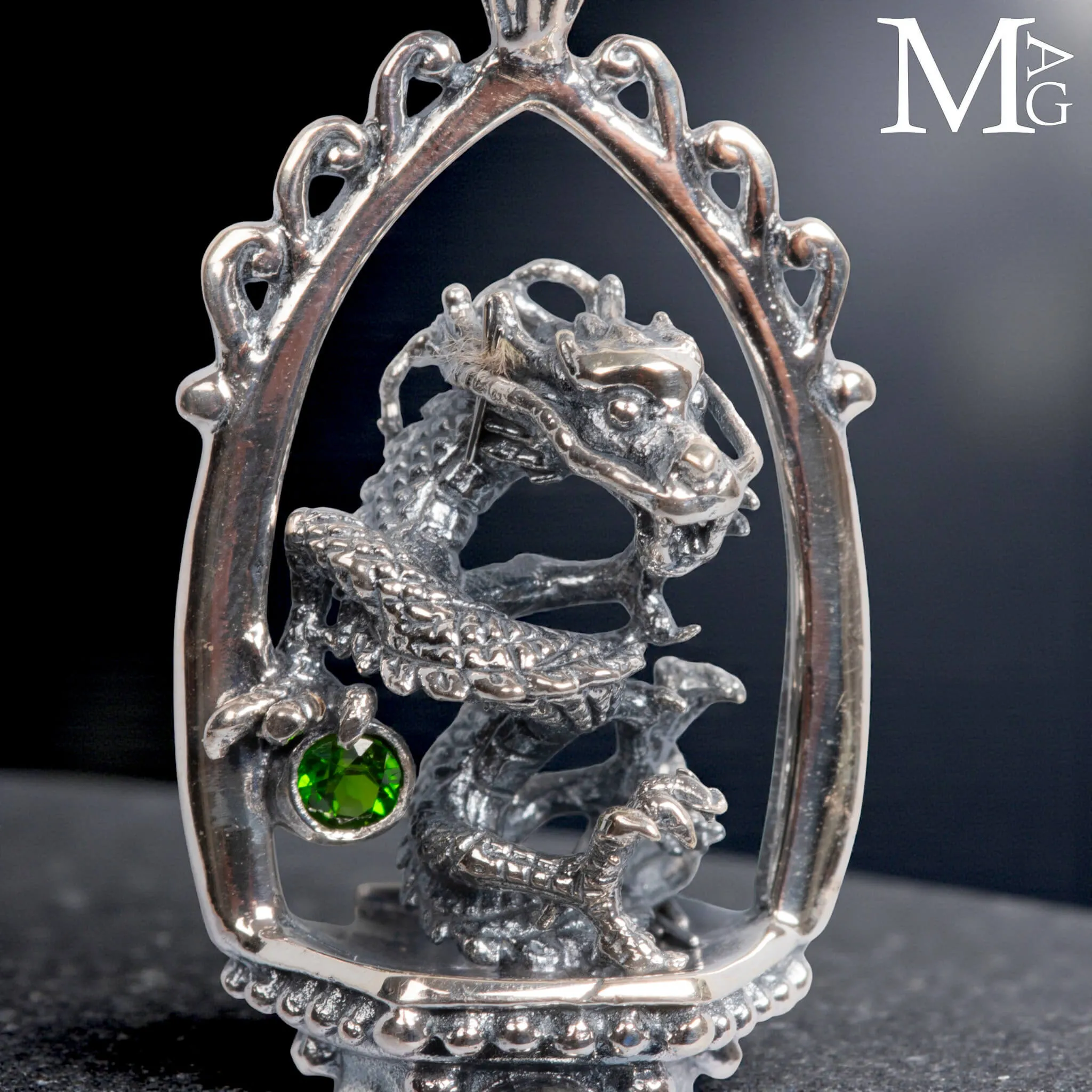 Amuleto Drago in Argento con Lapis, Opale e Peridoto