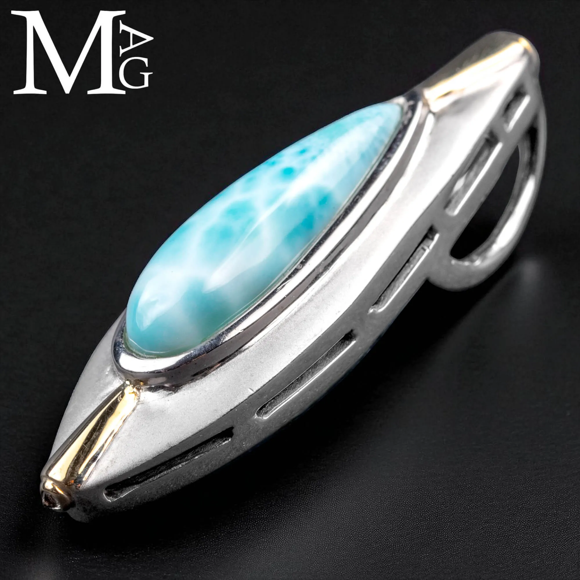 Ciondolo in Argento con Larimar, Zaffiro Blu e Dettagli Placcati in Oro