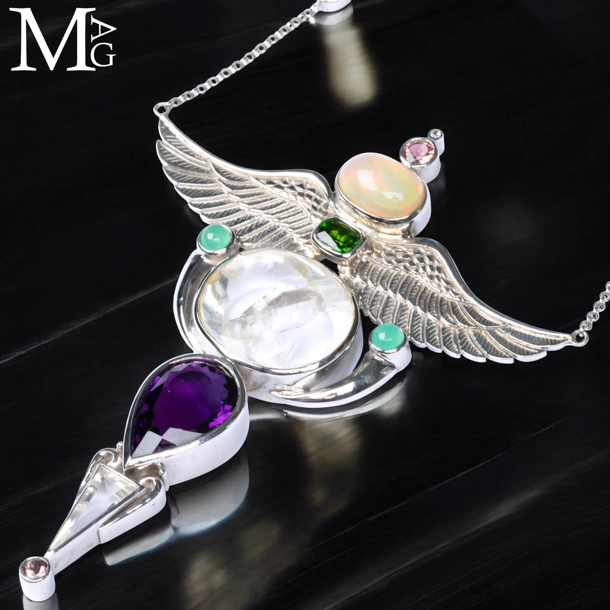 Collier Faraonico – Opale Etiope, Ametista Boliviana, Quarzo Lemuriano “Manifestation”, Tormalina e Amazzonite
