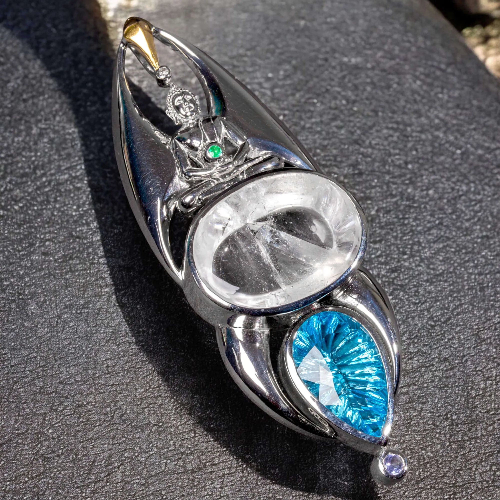 Custode di Luce: Manifestation Quartz - Topazio Swiss Blue - Tanzanite - Smeraldo Colombiano - Diamante.