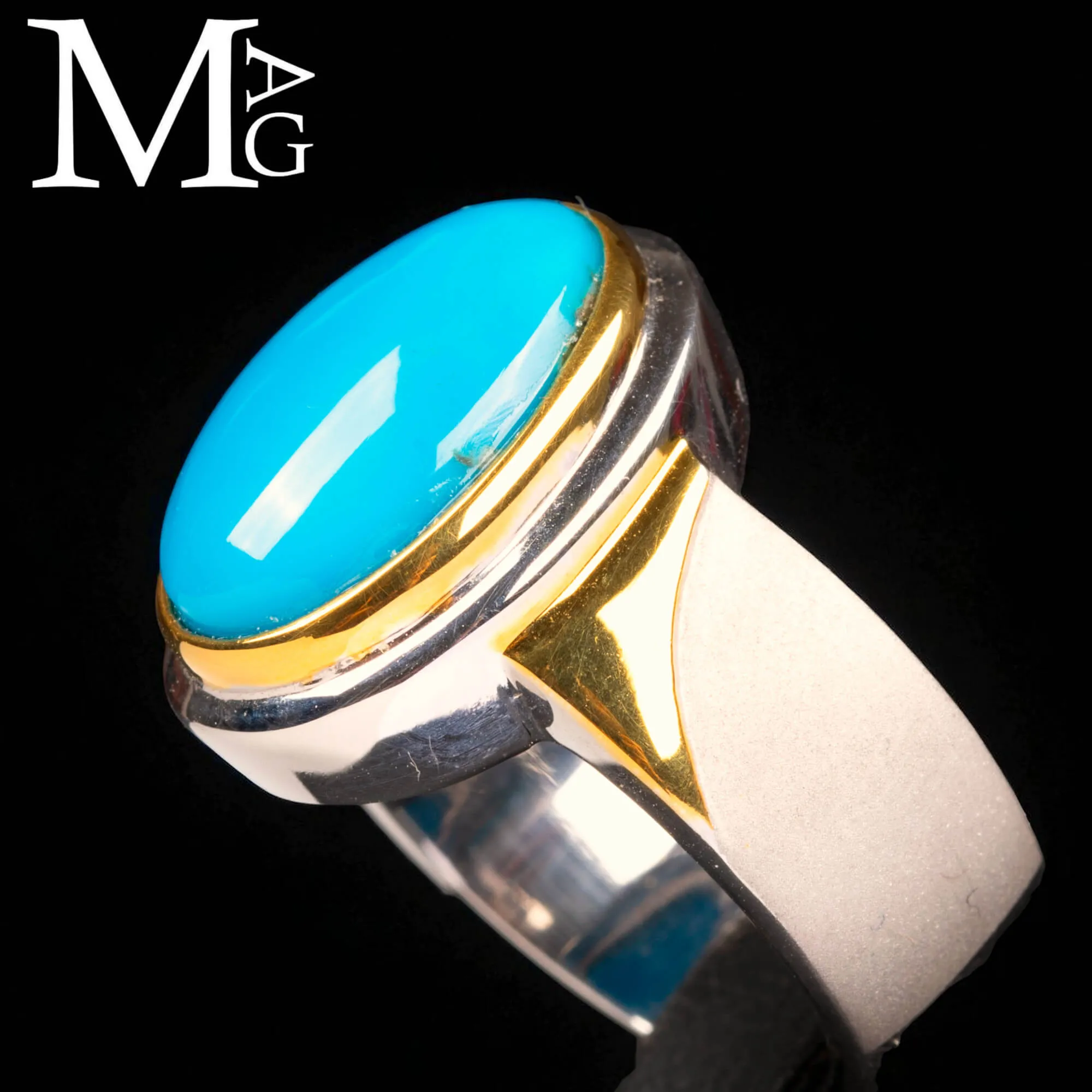 Anello in argento e oro con turchese Nishapur e diamante.
