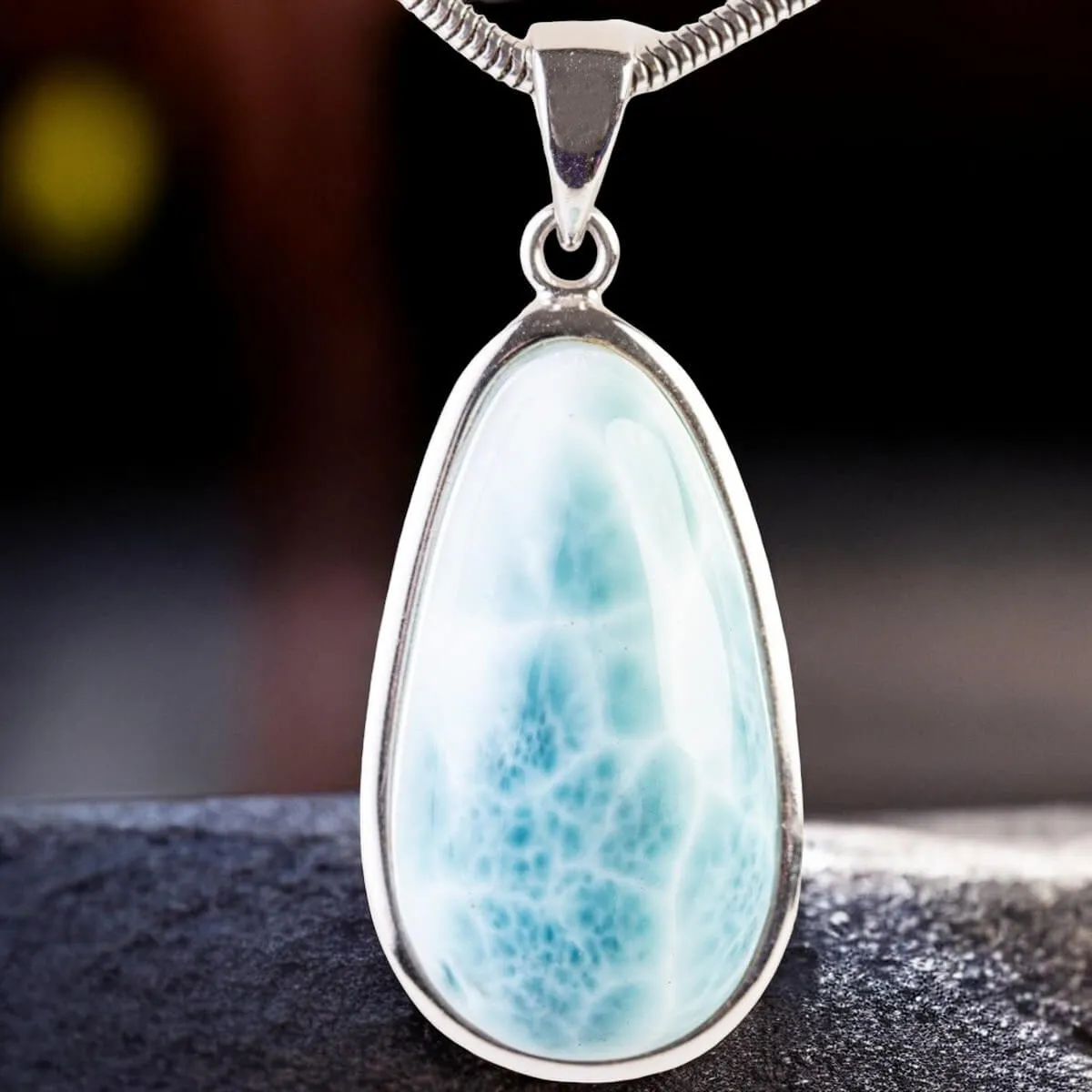 Collana In Argento 925 Con Ciondolo Raggio E Larimar Naturale - Gioiello Positivo