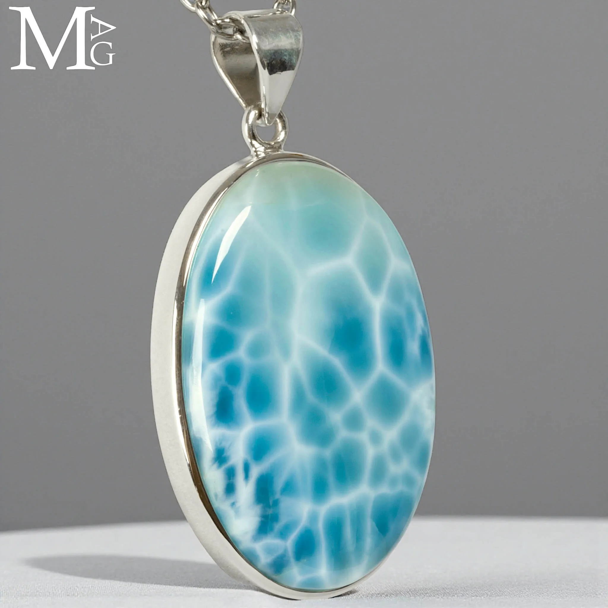 Ciondolo in Argento con Gemma di Larimar dei Caraibi