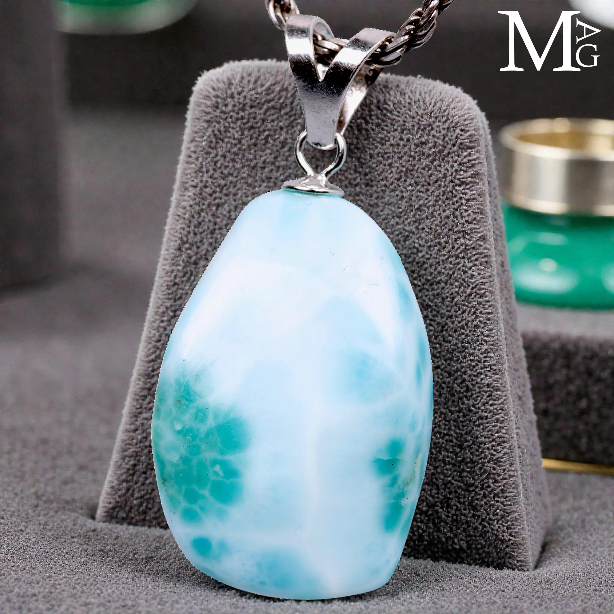Ciondolo in argento 925 con Larimar naturale