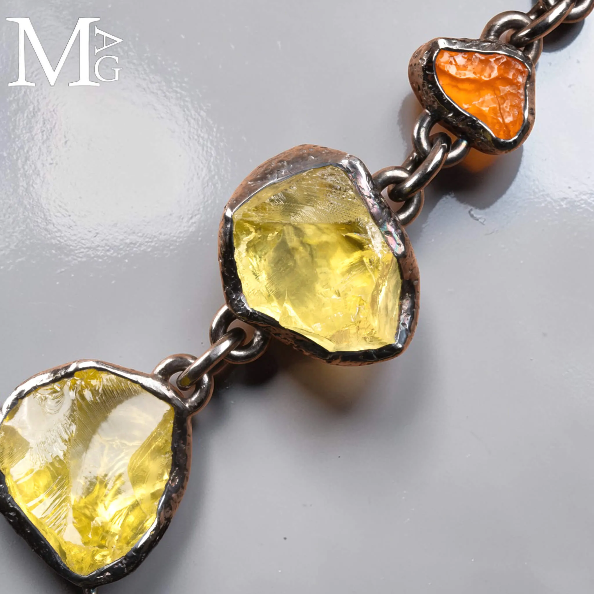 Pezzo Unico - Collana in Argento, Quarzo Limone e Opale di Fuoco.