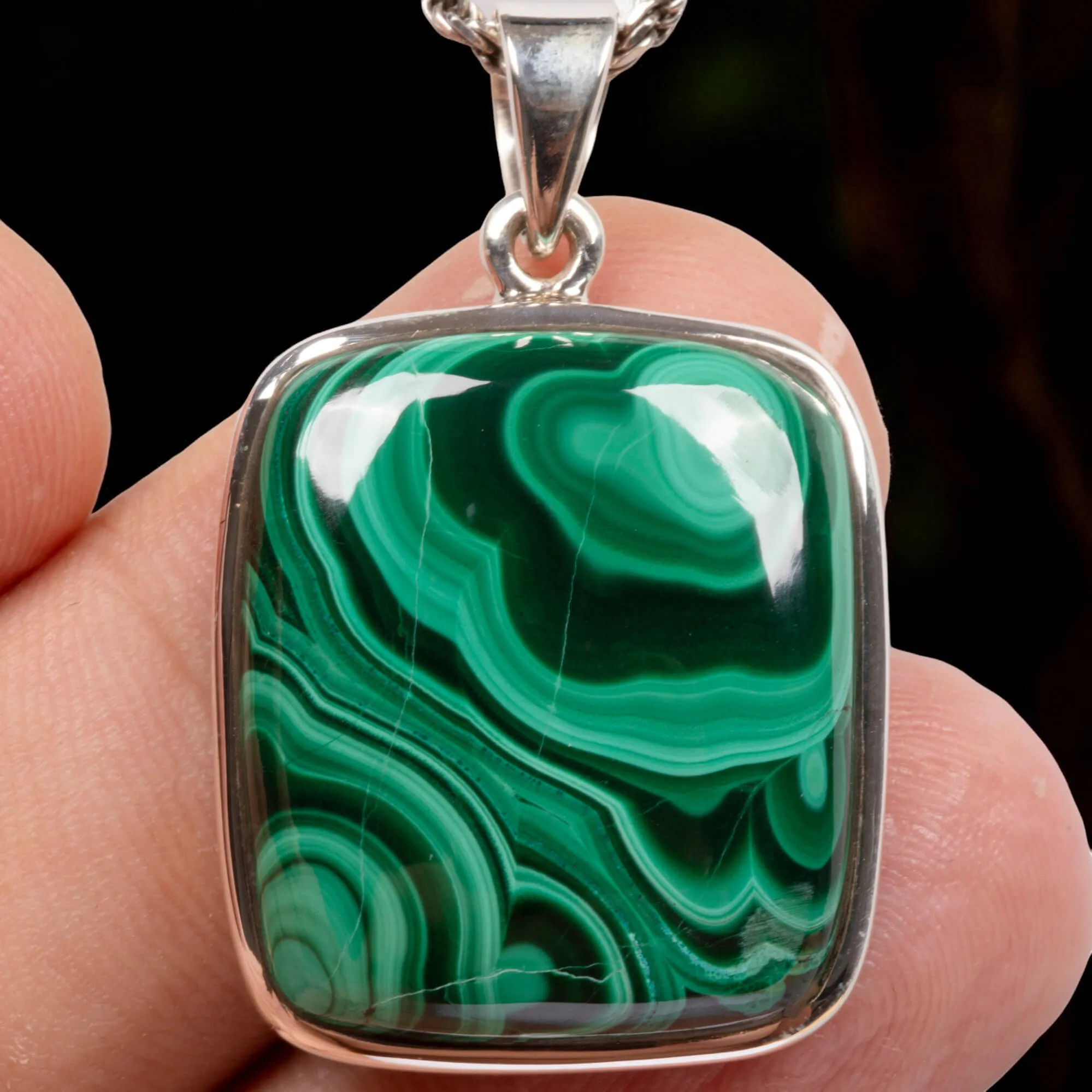 Ciondolo Quadrato in Argento con Malachite.