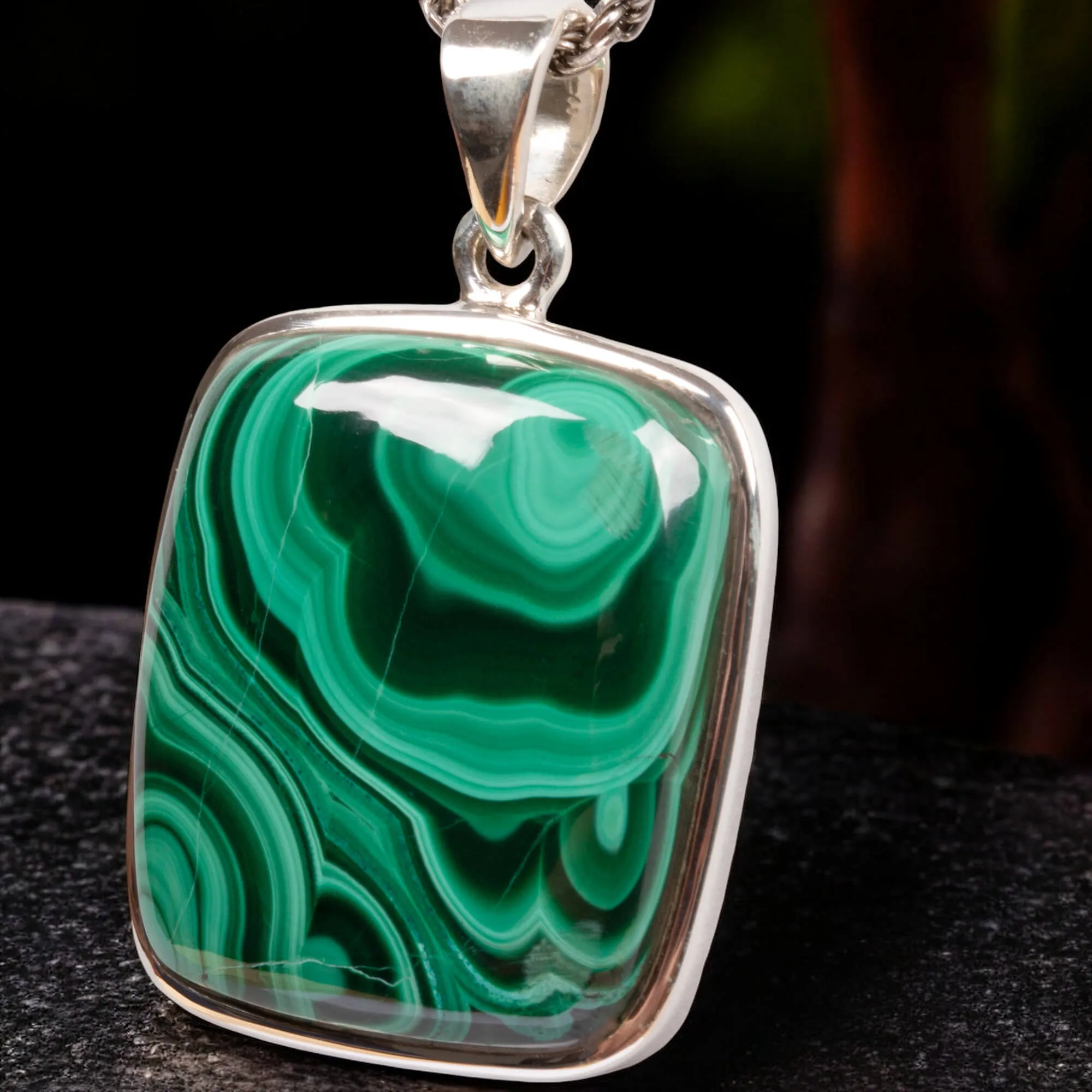 Ciondolo Quadrato in Argento con Malachite.