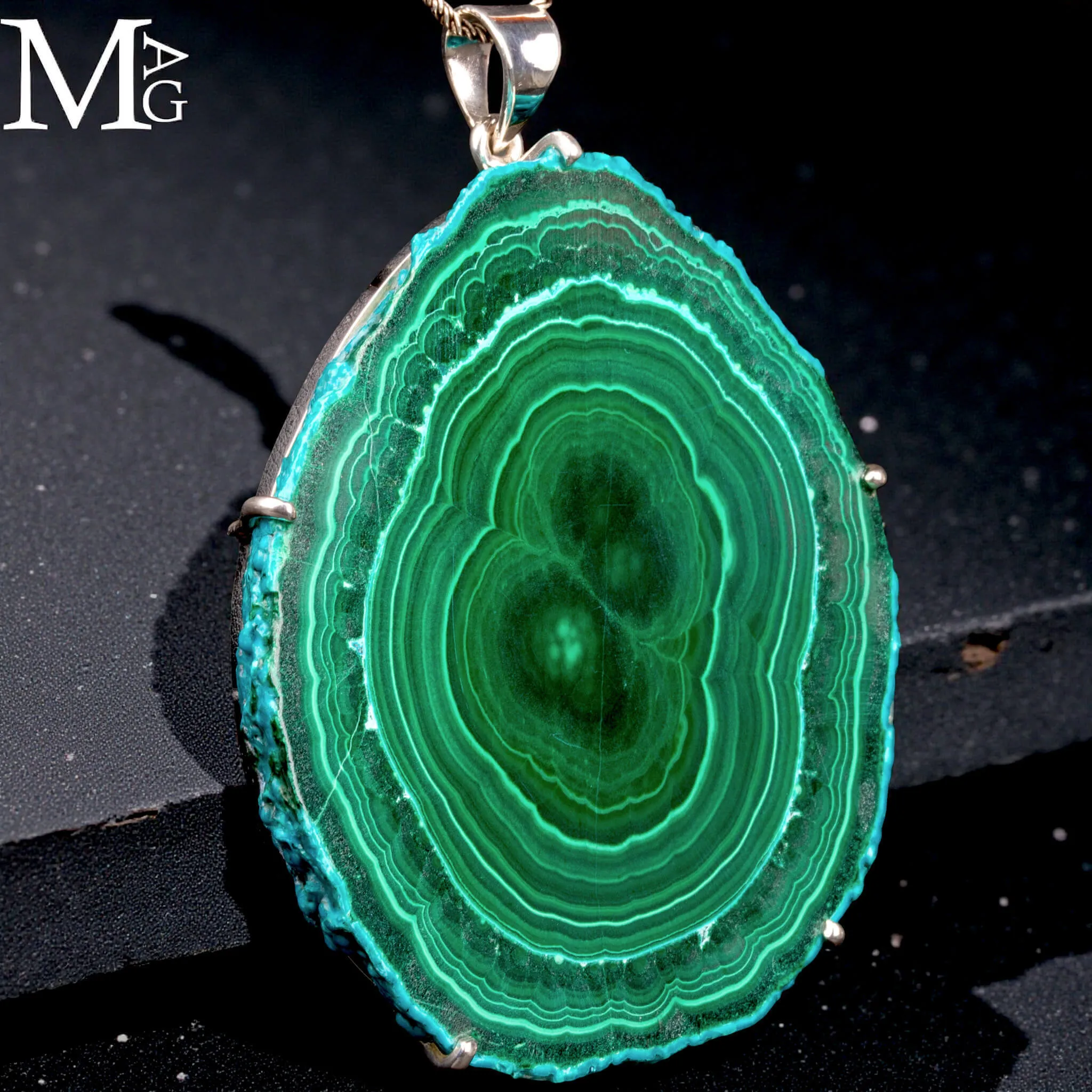 Ciondolo in Argento - Stalattite di Malachite e Crisocolla.