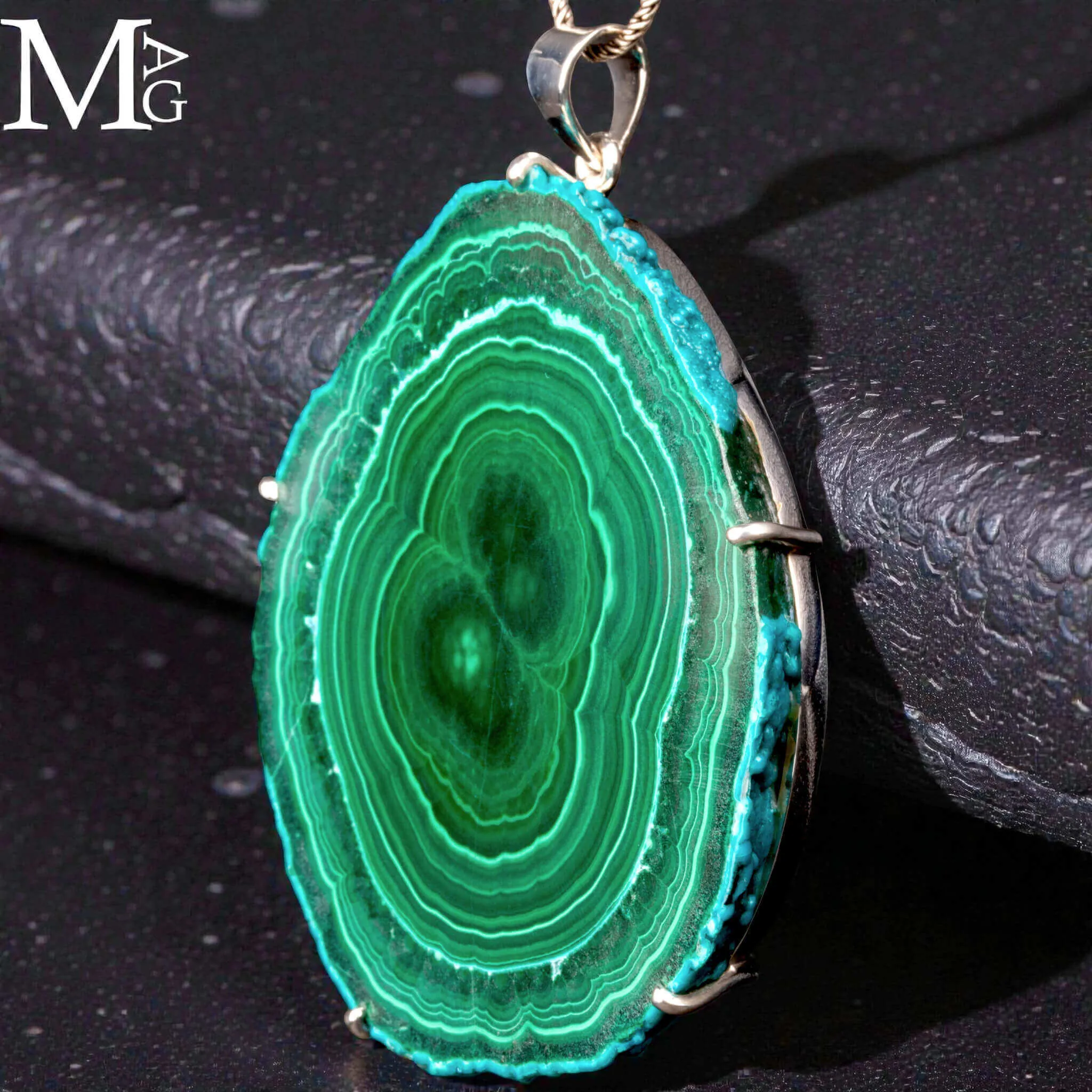Ciondolo in Argento - Stalattite di Malachite e Crisocolla.