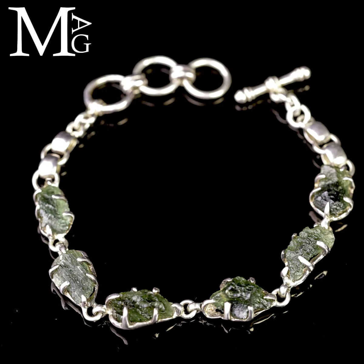 Bracciale in argento con Moldavite Naturale – Energia dallo Spazio