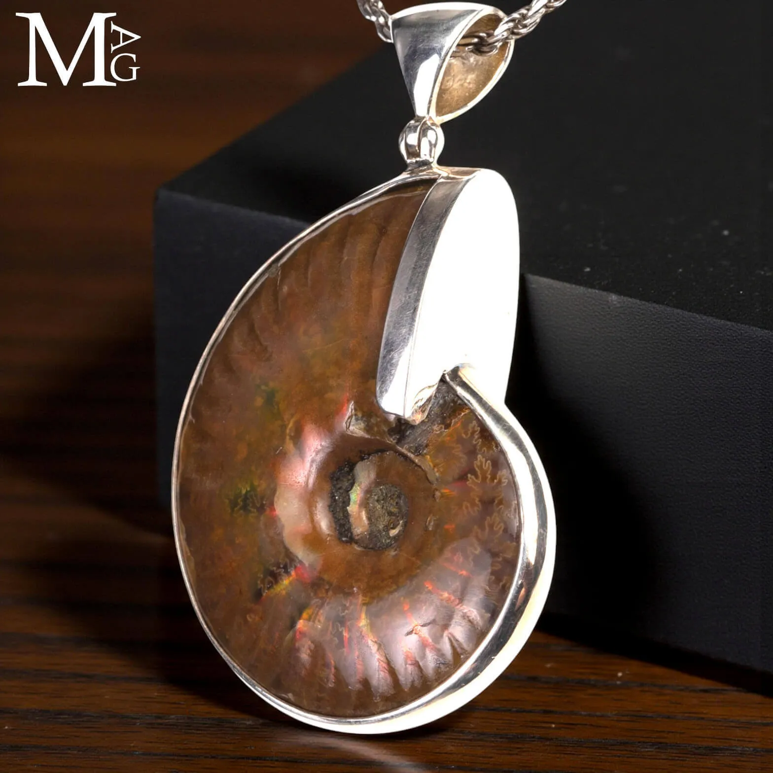 Ciondolo in argento con Ammonite Cleoniceras Iridescente.