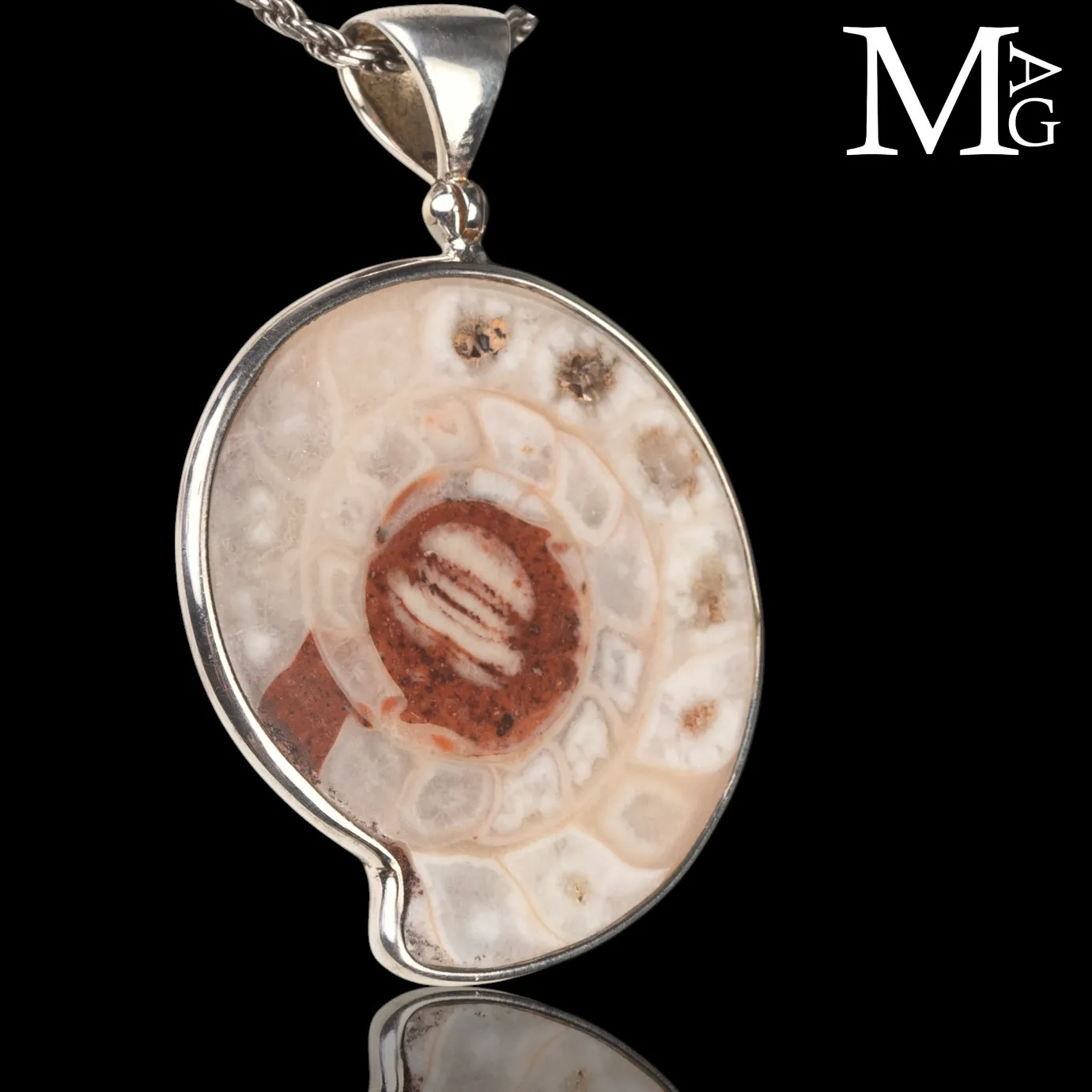 Ciondolo in Argento con Ammonite Fossile Metalegoceras