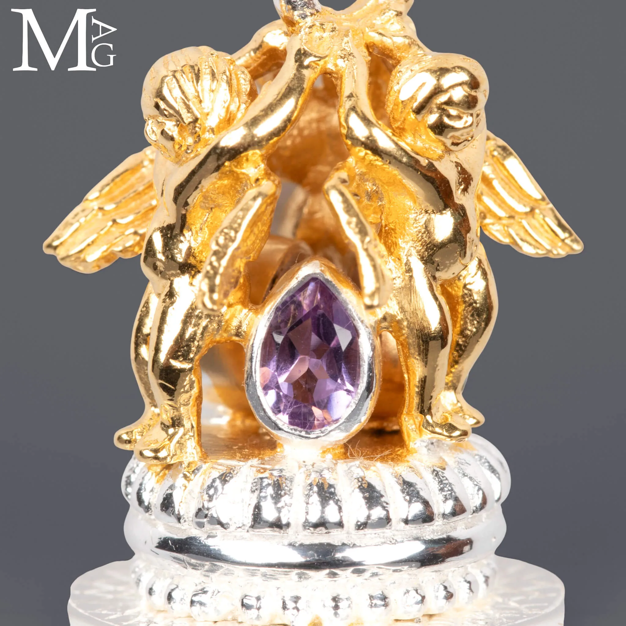 Pendolo Angelico in Argento con Quarzo Ialino, Opali, Granato e Ametista.