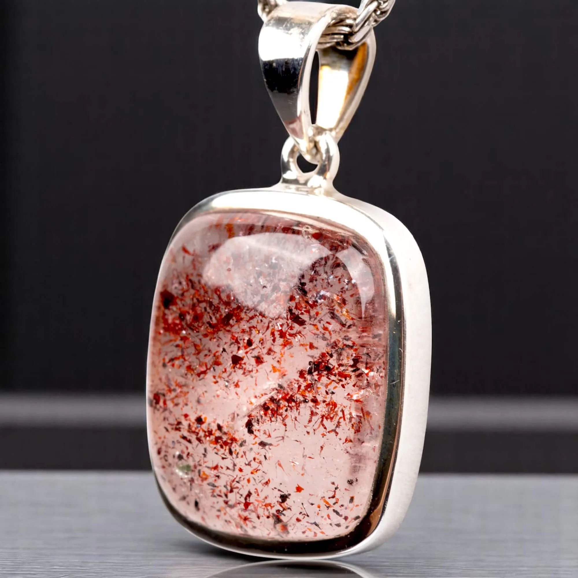 Ciondolo in Argento con Quarzo Fragola – Forma Rettangolare