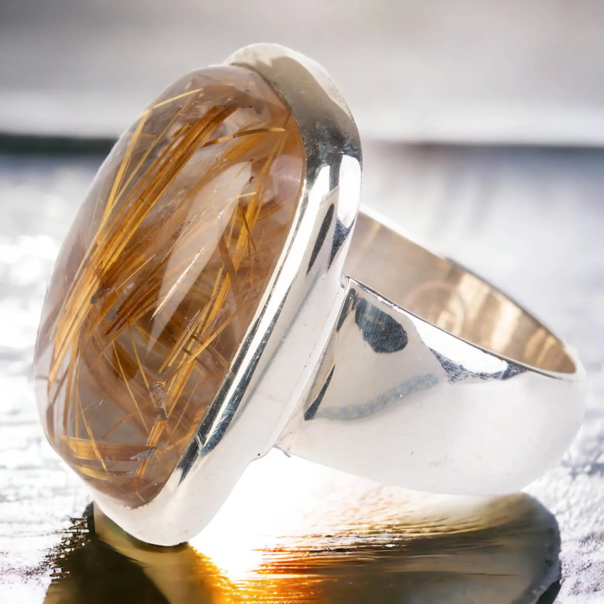 Anello in Argento con Quarzo Rutilato Dorato