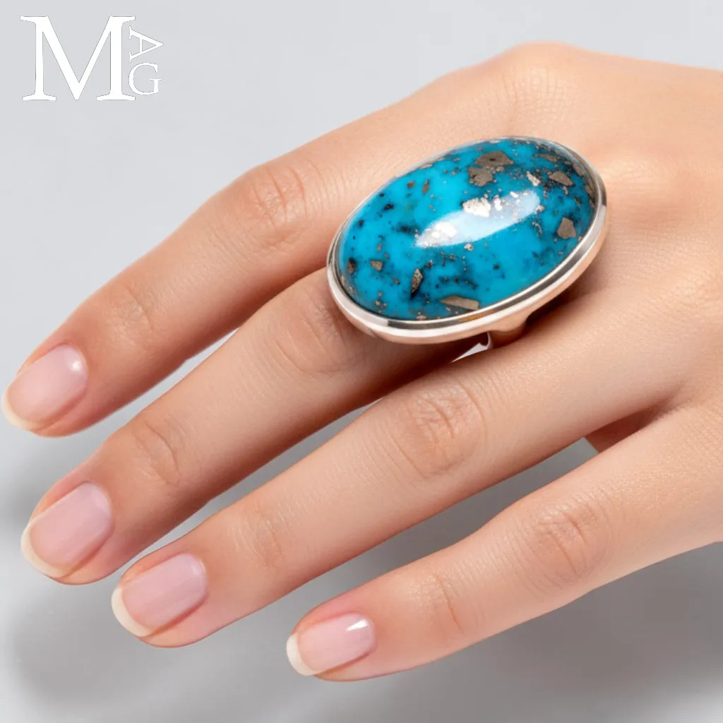 Anello in Argento con Turchese Persiano di Nishapur