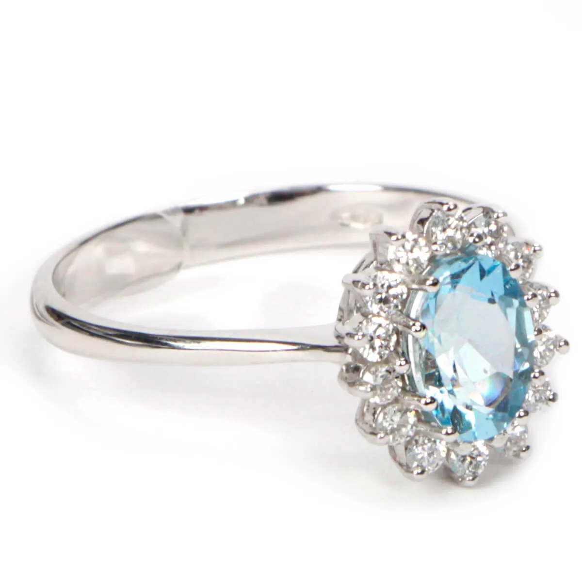 Anello Oro Bianco Acquamarina e Diamanti