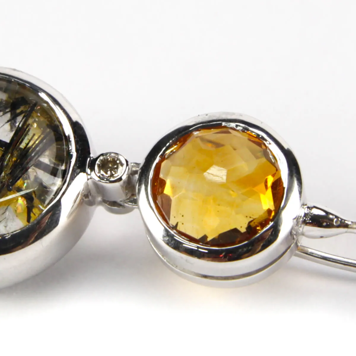 Orecchini Quarzo Tormalinato, Quarzo Citrino e Diamante