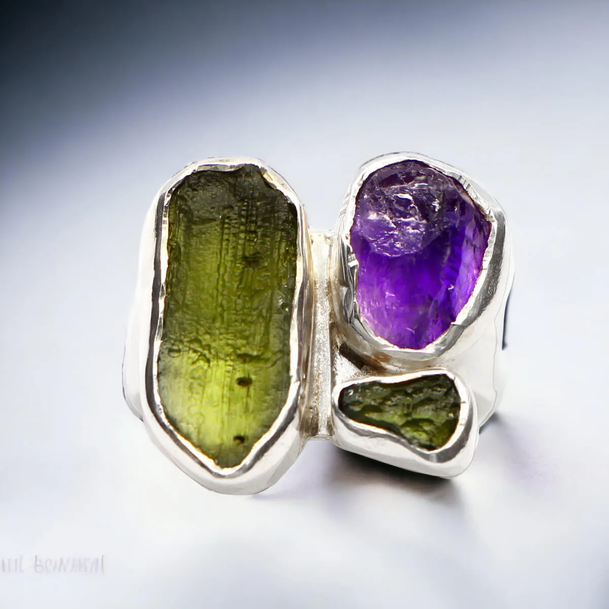 Anello Ametista e Moldavite