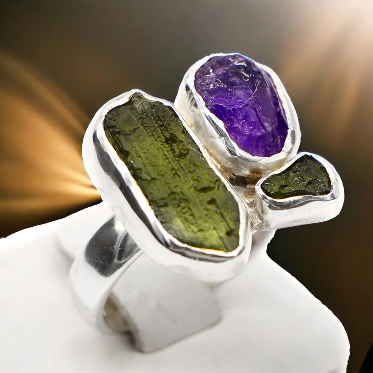Anello Ametista e Moldavite