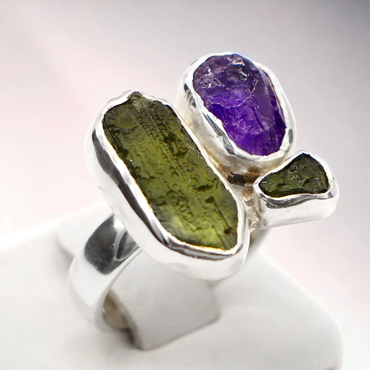 Anello Ametista e Moldavite